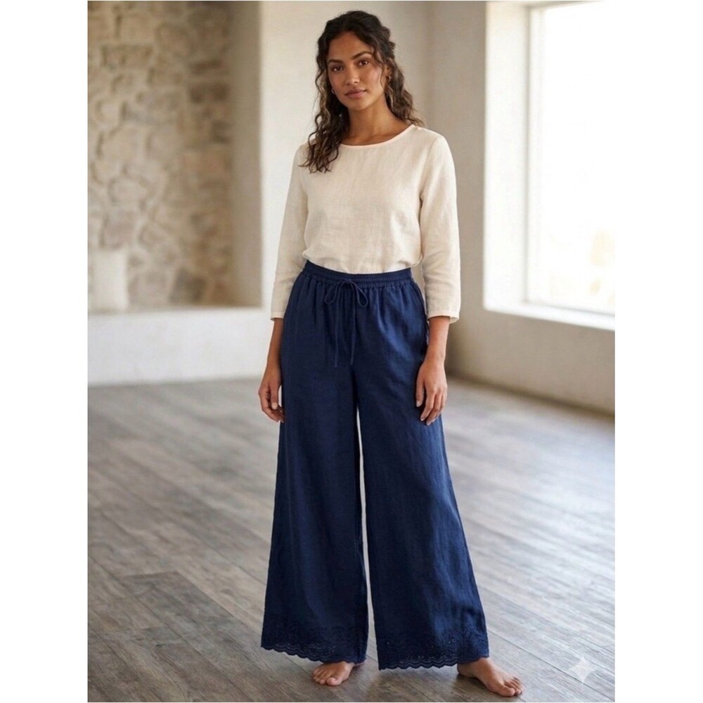 Roller Rabbit x Target Scalloped Hem Drawstring Pants Navy Blue - Sz LG NWT